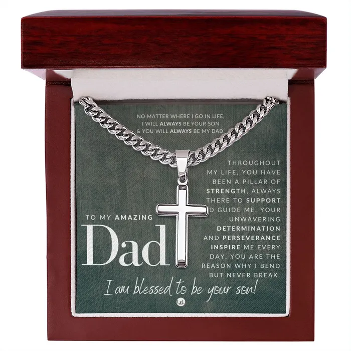 ShineOn Fulfillment Necklaces Gift For Father From Son Mens Chain with Engravable Cross Necklace Christian Jewelry For Dad For Fathers Day Christmas or His Birthday