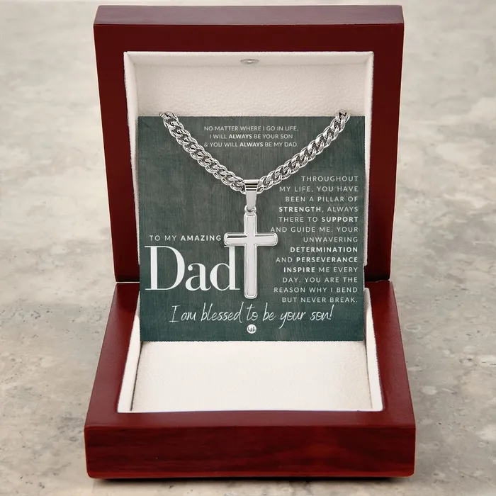 ShineOn Fulfillment Necklaces Gift For Father From Son Mens Chain with Engravable Cross Necklace Christian Jewelry For Dad For Fathers Day Christmas or His Birthday