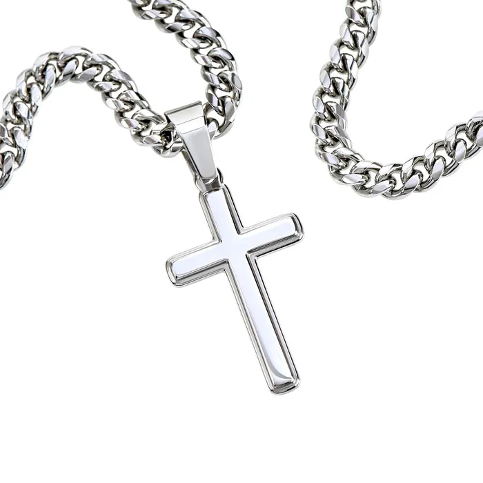 ShineOn Fulfillment Necklaces Gift For Father From Son Mens Chain with Engravable Cross Necklace Christian Jewelry For Dad For Fathers Day Christmas or His Birthday