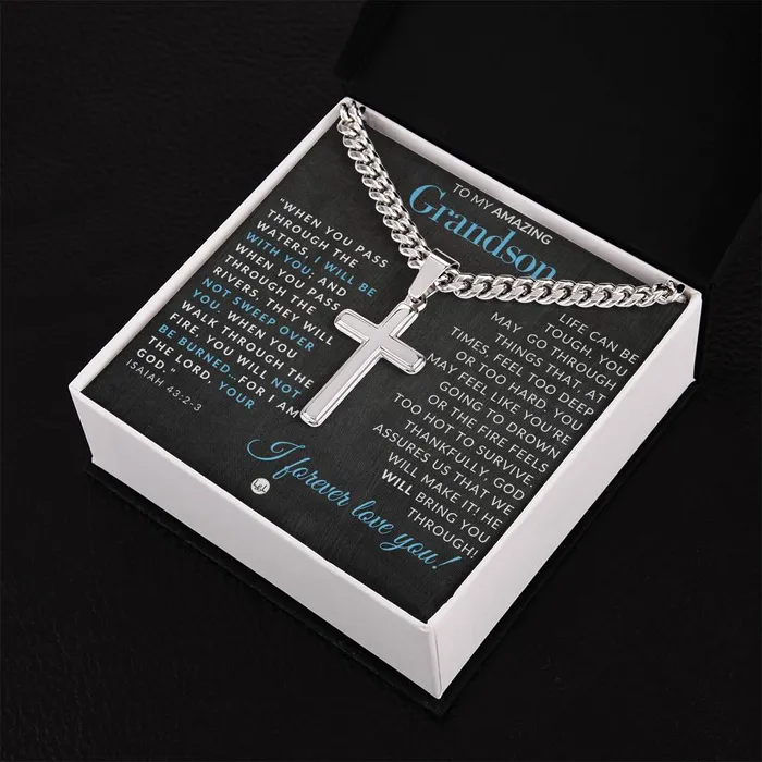 ShineOn Fulfillment Necklaces Grandson Gift Isaiah 4323 Christian Encouragement Christian Cross Pendant on Mens Chain Necklace Great for Christmas His Birthday Baptism or Confirmation