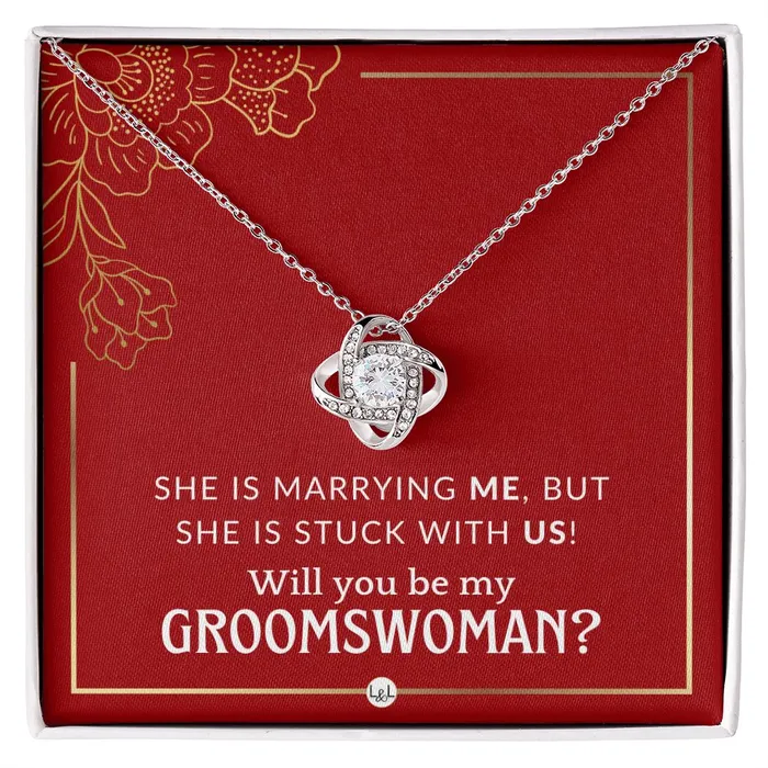 ShineOn Fulfillment Necklaces Groomswoman Proposal Gift From Groom Will You Be My Groomswoman Wedding Party Accessories Necklace Red and Gold Wedding Theme
