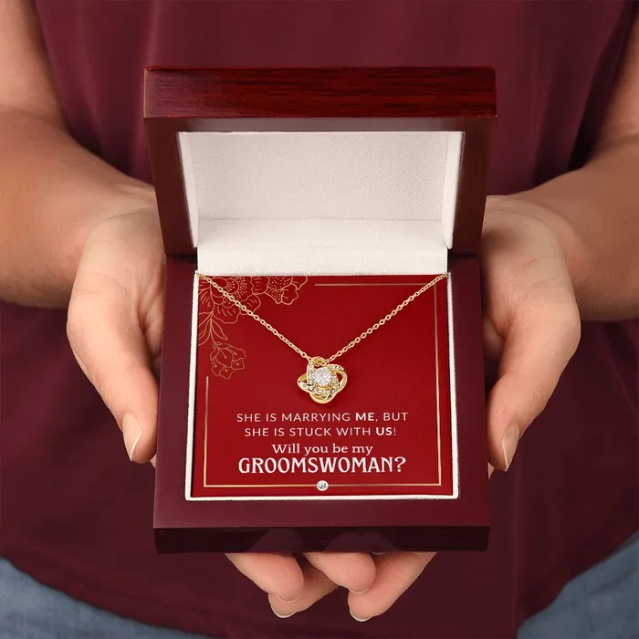 ShineOn Fulfillment Necklaces Groomswoman Proposal Gift From Groom Will You Be My Groomswoman Wedding Party Accessories Necklace Red and Gold Wedding Theme