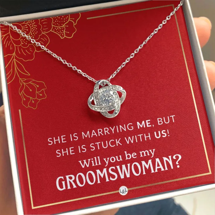 ShineOn Fulfillment Necklaces Groomswoman Proposal Gift From Groom Will You Be My Groomswoman Wedding Party Accessories Necklace Red and Gold Wedding Theme