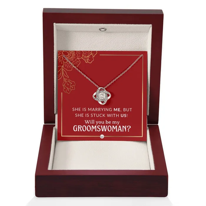 ShineOn Fulfillment Necklaces Groomswoman Proposal Gift From Groom Will You Be My Groomswoman Wedding Party Accessories Necklace Red and Gold Wedding Theme