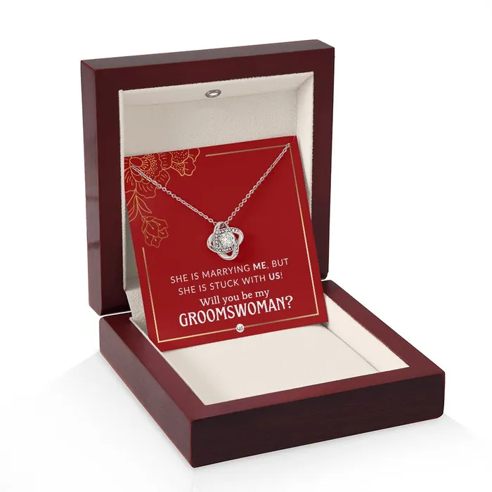 ShineOn Fulfillment Necklaces Groomswoman Proposal Gift From Groom Will You Be My Groomswoman Wedding Party Accessories Necklace Red and Gold Wedding Theme
