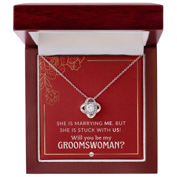 ShineOn Fulfillment Necklaces Groomswoman Proposal Gift From Groom Will You Be My Groomswoman Wedding Party Accessories Necklace Red and Gold Wedding Theme