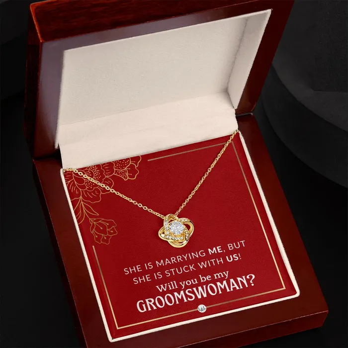 ShineOn Fulfillment Necklaces Groomswoman Proposal Gift From Groom Will You Be My Groomswoman Wedding Party Accessories Necklace Red and Gold Wedding Theme