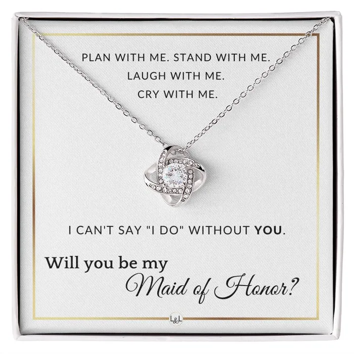 ShineOn Fulfillment Necklaces Maid of Honor Proposal Wedding Party Necklace Gift From Bride Will you be my Maid of Honor Elegant White and Gold Wedding Theme