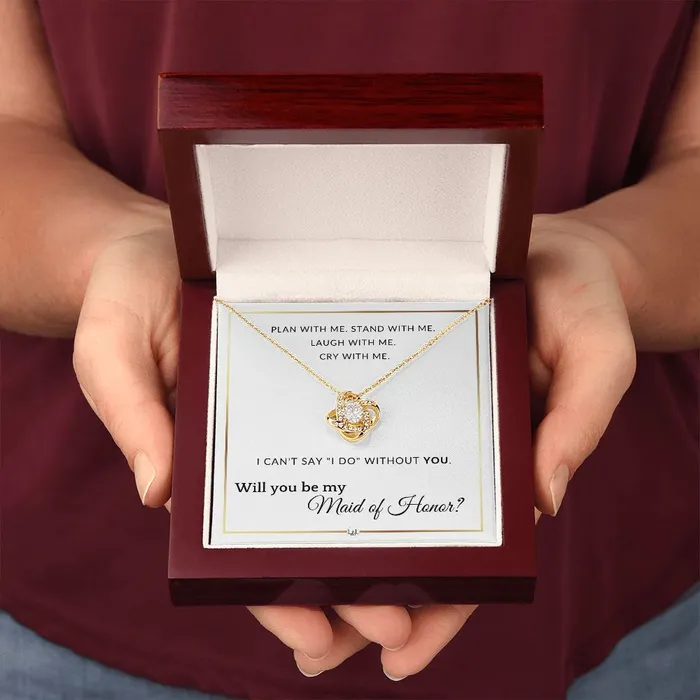 ShineOn Fulfillment Necklaces Maid of Honor Proposal Wedding Party Necklace Gift From Bride Will you be my Maid of Honor Elegant White and Gold Wedding Theme