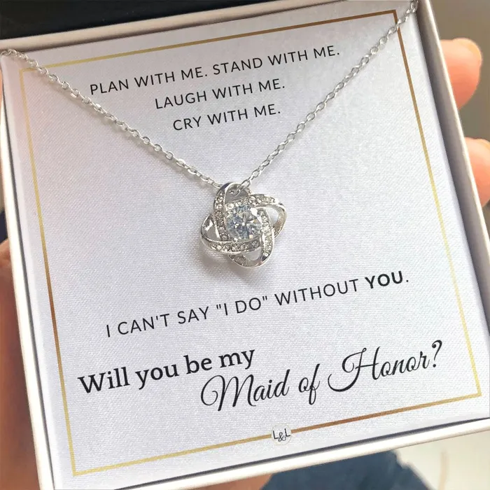 ShineOn Fulfillment Necklaces Maid of Honor Proposal Wedding Party Necklace Gift From Bride Will you be my Maid of Honor Elegant White and Gold Wedding Theme
