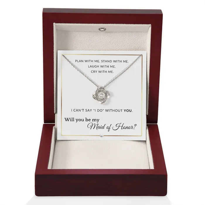 ShineOn Fulfillment Necklaces Maid of Honor Proposal Wedding Party Necklace Gift From Bride Will you be my Maid of Honor Elegant White and Gold Wedding Theme