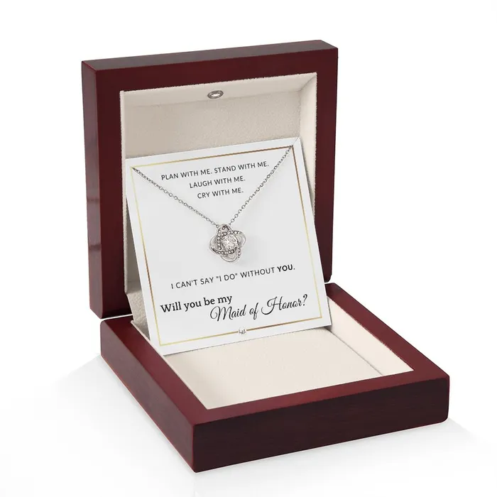 ShineOn Fulfillment Necklaces Maid of Honor Proposal Wedding Party Necklace Gift From Bride Will you be my Maid of Honor Elegant White and Gold Wedding Theme