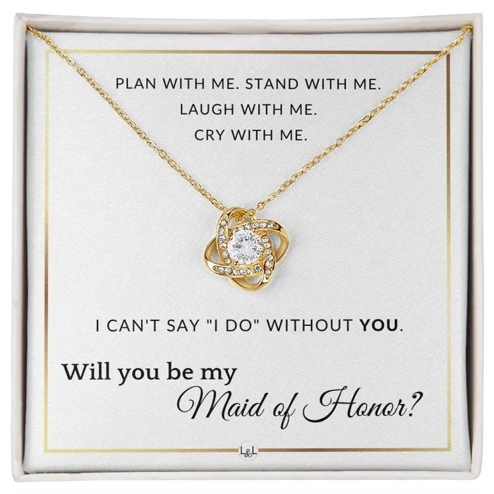 ShineOn Fulfillment Necklaces Maid of Honor Proposal Wedding Party Necklace Gift From Bride Will you be my Maid of Honor Elegant White and Gold Wedding Theme