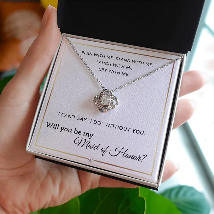 ShineOn Fulfillment Necklaces Maid of Honor Proposal Wedding Party Necklace Gift From Bride Will you be my Maid of Honor Elegant White and Gold Wedding Theme