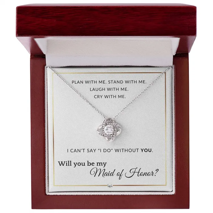 ShineOn Fulfillment Necklaces Maid of Honor Proposal Wedding Party Necklace Gift From Bride Will you be my Maid of Honor Elegant White and Gold Wedding Theme