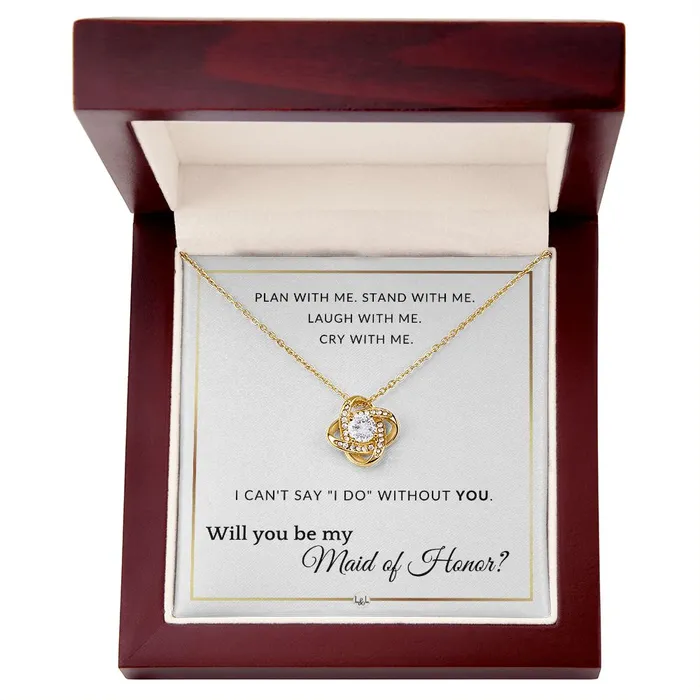 ShineOn Fulfillment Necklaces Maid of Honor Proposal Wedding Party Necklace Gift From Bride Will you be my Maid of Honor Elegant White and Gold Wedding Theme