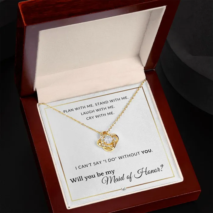 ShineOn Fulfillment Necklaces Maid of Honor Proposal Wedding Party Necklace Gift From Bride Will you be my Maid of Honor Elegant White and Gold Wedding Theme
