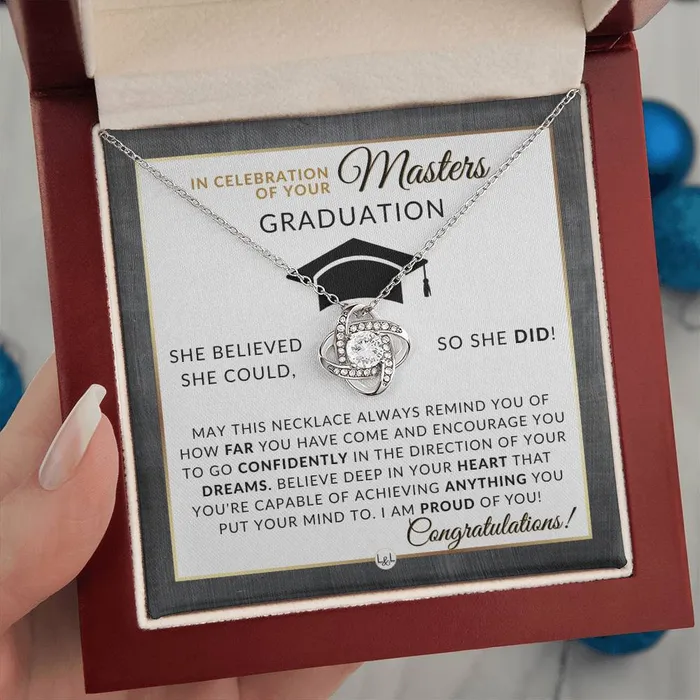ShineOn Fulfillment Necklaces Masters Graduation Gift For Her Womens Graduation Pendant Necklace Heartfelt Graduation Message 2024 Graduation Gift Idea For Her Masters Degree