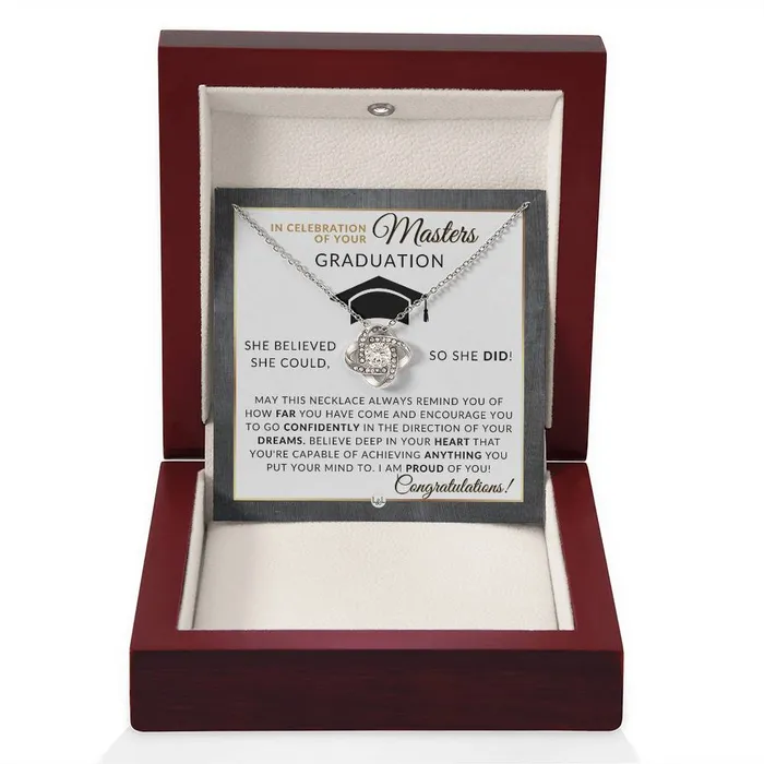 ShineOn Fulfillment Necklaces Masters Graduation Gift For Her Womens Graduation Pendant Necklace Heartfelt Graduation Message 2024 Graduation Gift Idea For Her Masters Degree