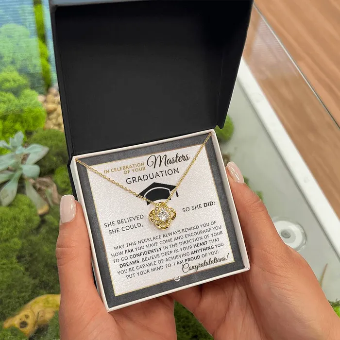 ShineOn Fulfillment Necklaces Masters Graduation Gift For Her Womens Graduation Pendant Necklace Heartfelt Graduation Message 2024 Graduation Gift Idea For Her Masters Degree
