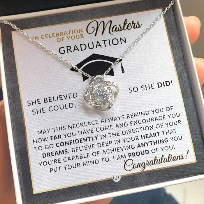 ShineOn Fulfillment Necklaces Masters Graduation Gift For Her Womens Graduation Pendant Necklace Heartfelt Graduation Message 2024 Graduation Gift Idea For Her Masters Degree