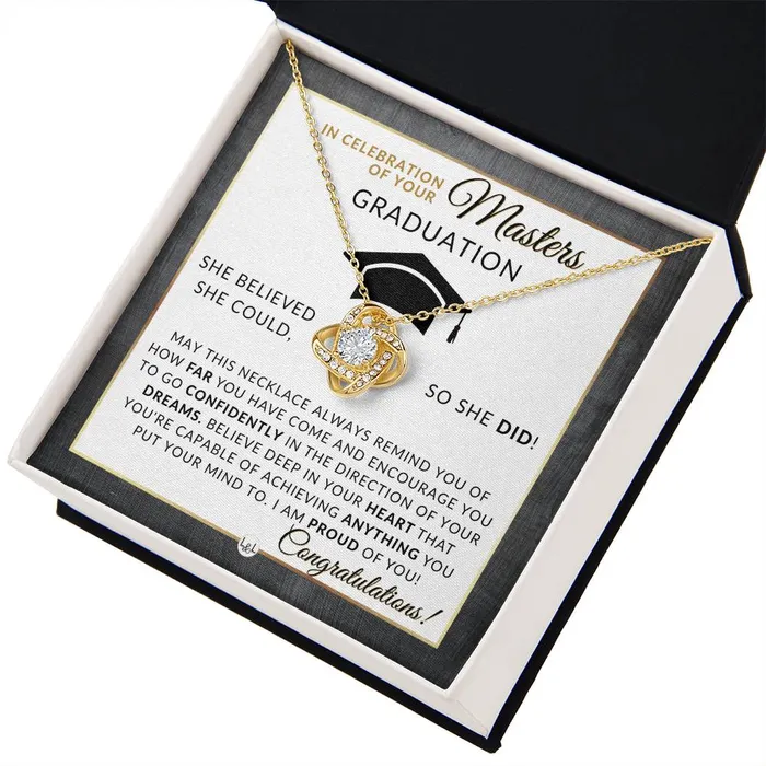 ShineOn Fulfillment Necklaces Masters Graduation Gift For Her Womens Graduation Pendant Necklace Heartfelt Graduation Message 2024 Graduation Gift Idea For Her Masters Degree