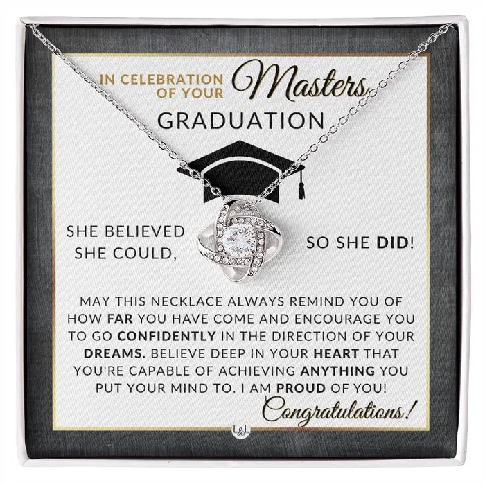 ShineOn Fulfillment Necklaces Masters Graduation Gift For Her Womens Graduation Pendant Necklace Heartfelt Graduation Message 2024 Graduation Gift Idea For Her Masters Degree