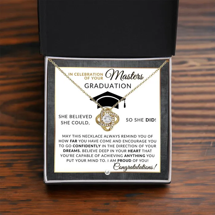 ShineOn Fulfillment Necklaces Masters Graduation Gift For Her Womens Graduation Pendant Necklace Heartfelt Graduation Message 2024 Graduation Gift Idea For Her Masters Degree