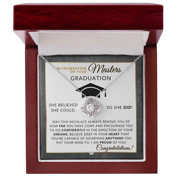 ShineOn Fulfillment Necklaces Masters Graduation Gift For Her Womens Graduation Pendant Necklace Heartfelt Graduation Message 2024 Graduation Gift Idea For Her Masters Degree