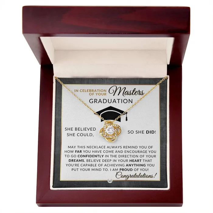 ShineOn Fulfillment Necklaces Masters Graduation Gift For Her Womens Graduation Pendant Necklace Heartfelt Graduation Message 2024 Graduation Gift Idea For Her Masters Degree