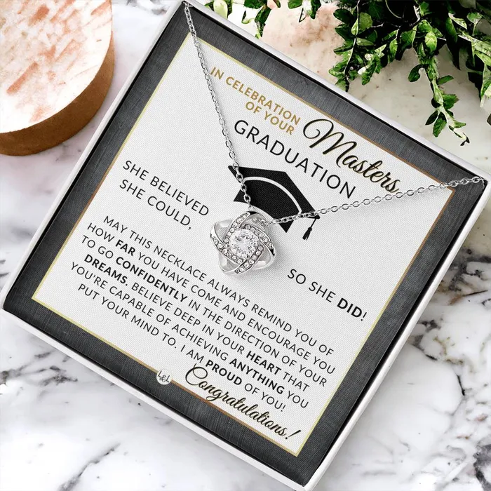 ShineOn Fulfillment Necklaces Masters Graduation Gift For Her Womens Graduation Pendant Necklace Heartfelt Graduation Message 2024 Graduation Gift Idea For Her Masters Degree