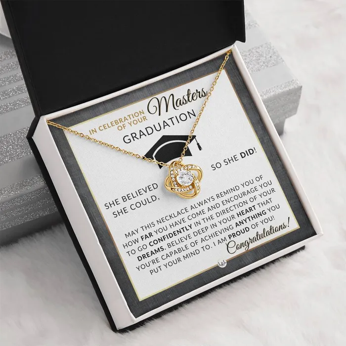 ShineOn Fulfillment Necklaces Masters Graduation Gift For Her Womens Graduation Pendant Necklace Heartfelt Graduation Message 2024 Graduation Gift Idea For Her Masters Degree
