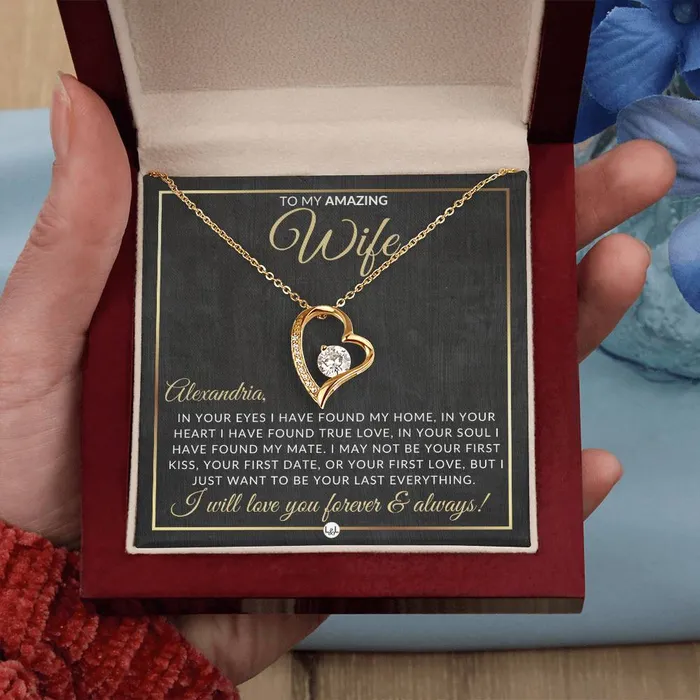 ShineOn Fulfillment Necklaces Unique Gift For Wife with Personalization Open Heart Pendant Necklace Great Christmas Birthday or Anniversary Present