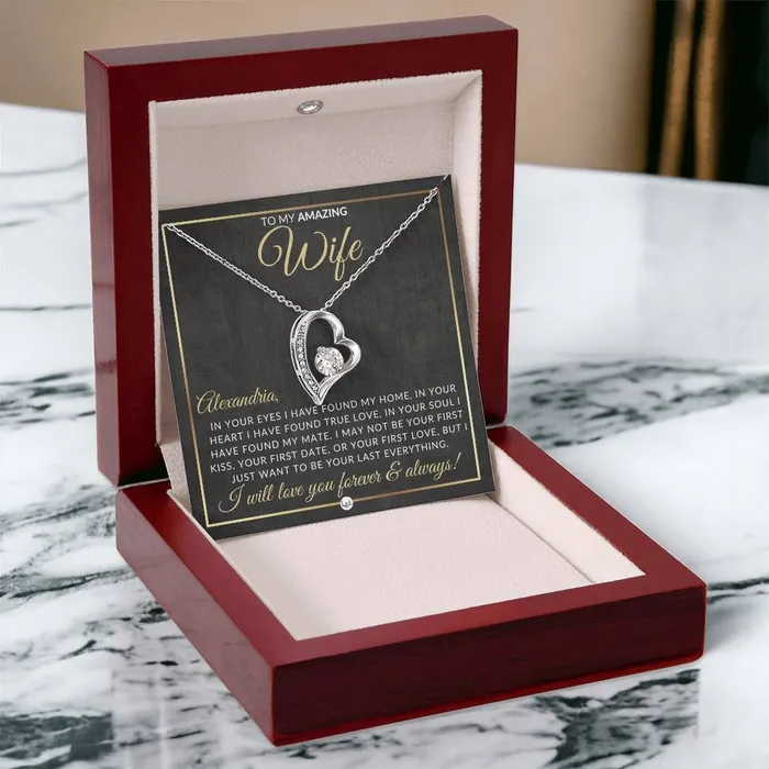 ShineOn Fulfillment Necklaces Unique Gift For Wife with Personalization Open Heart Pendant Necklace Great Christmas Birthday or Anniversary Present