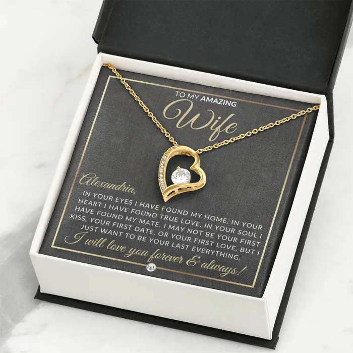 ShineOn Fulfillment Necklaces Unique Gift For Wife with Personalization Open Heart Pendant Necklace Great Christmas Birthday or Anniversary Present