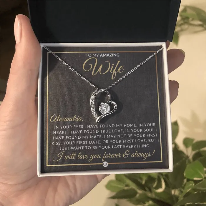 ShineOn Fulfillment Necklaces Unique Gift For Wife with Personalization Open Heart Pendant Necklace Great Christmas Birthday or Anniversary Present