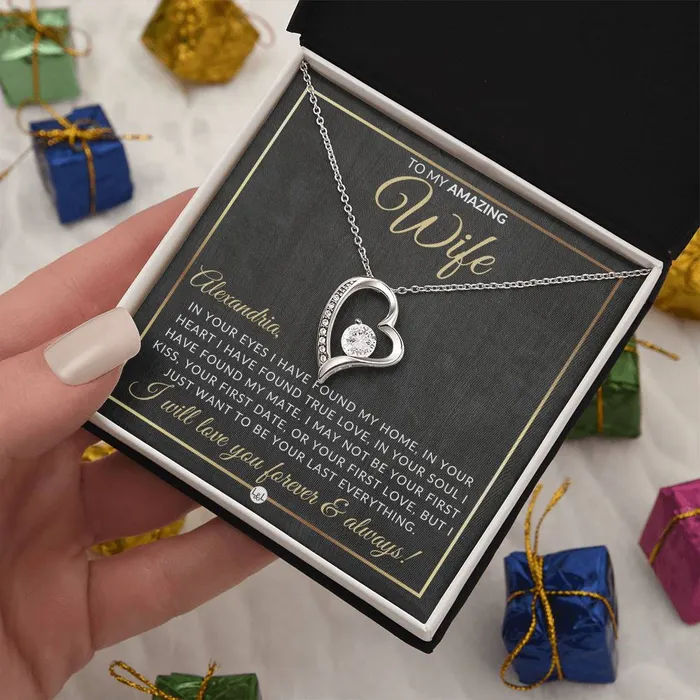 ShineOn Fulfillment Necklaces Unique Gift For Wife with Personalization Open Heart Pendant Necklace Great Christmas Birthday or Anniversary Present