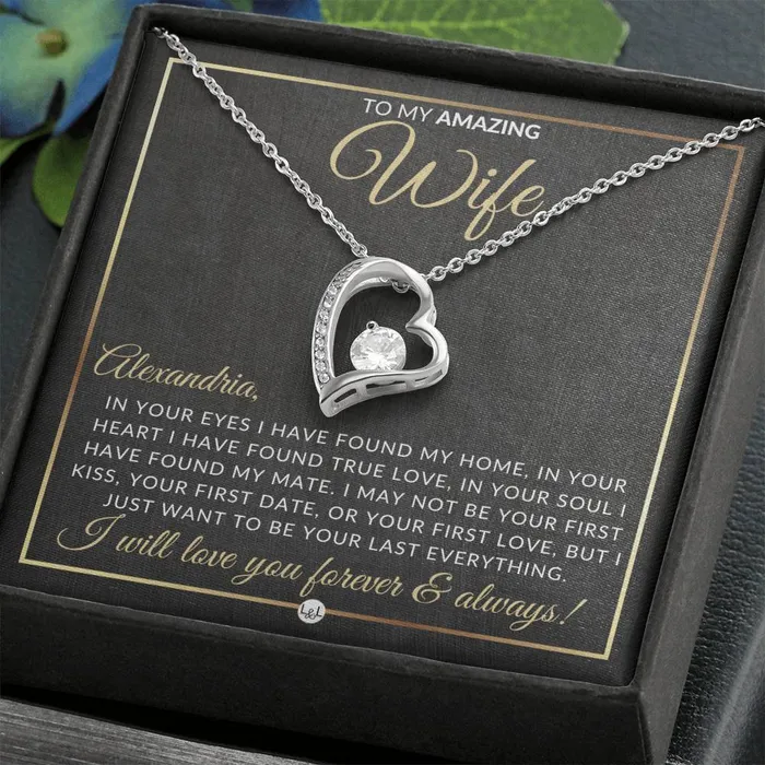 ShineOn Fulfillment Necklaces Unique Gift For Wife with Personalization Open Heart Pendant Necklace Great Christmas Birthday or Anniversary Present