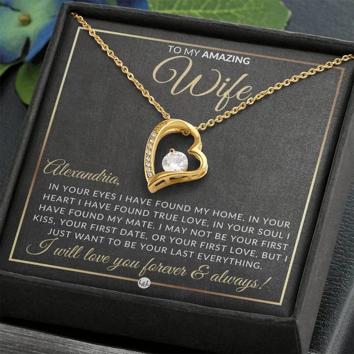 ShineOn Fulfillment Necklaces Unique Gift For Wife with Personalization Open Heart Pendant Necklace Great Christmas Birthday or Anniversary Present