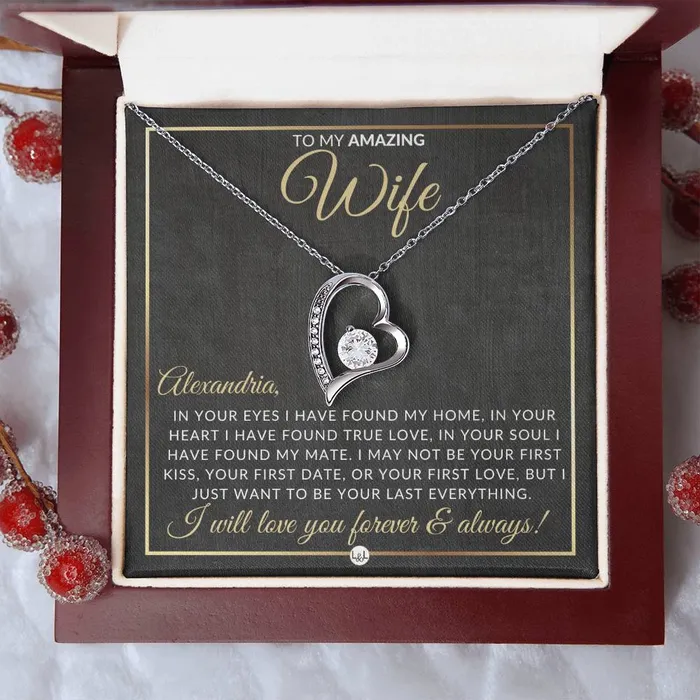 ShineOn Fulfillment Necklaces Unique Gift For Wife with Personalization Open Heart Pendant Necklace Great Christmas Birthday or Anniversary Present