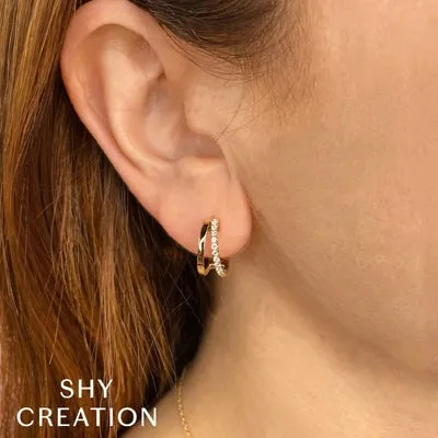 Shy Creation 14K Yellow Gold 028ctw Contemporary Round Hoop Style Diamond Earrings SHY CREATION Earrings