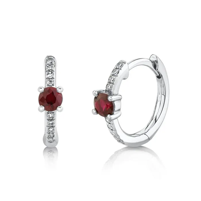 SHY CREATION Earrings Single Ruby and Diamonds Huggie Earrings