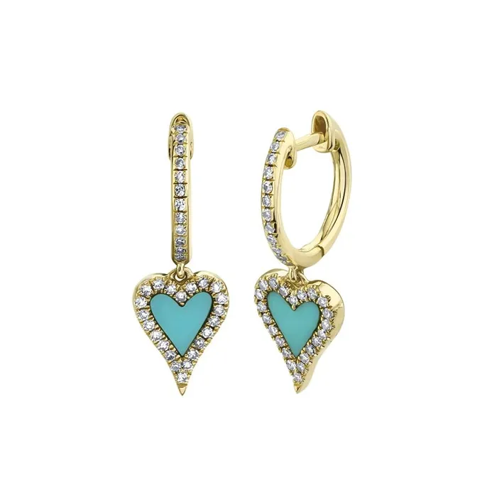SHY CREATION Turquoise and Diamond Heart Drop Earrings Earrings