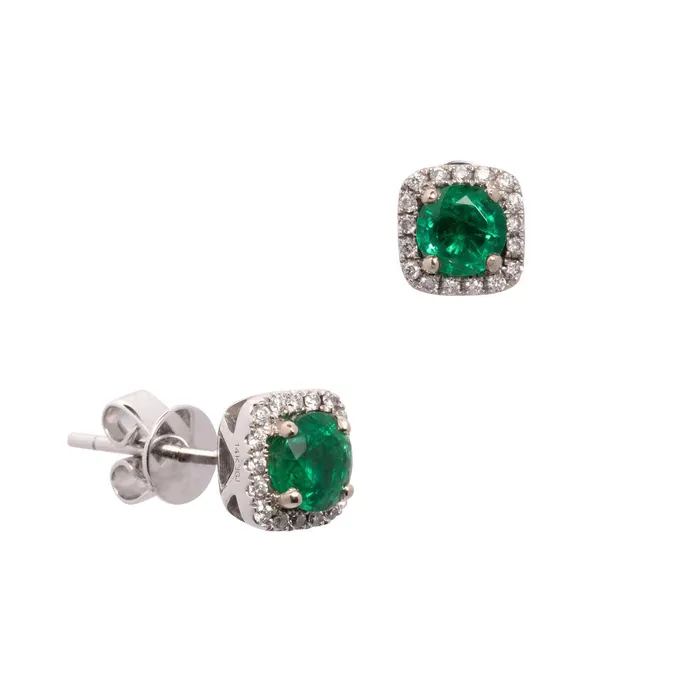 Smith Bevill Jewelers Earrings Cushion Emerald Halo Earrings