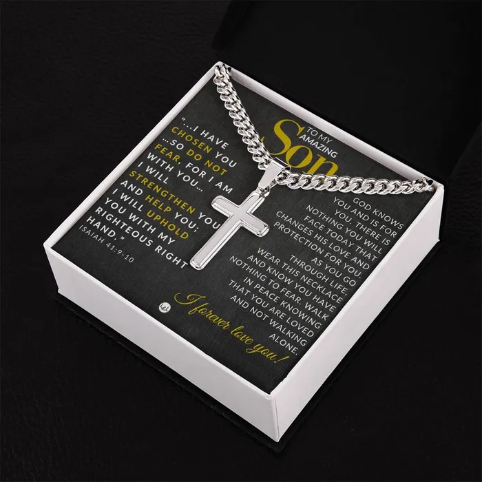 Son Gift Isaiah 41910 Christian Encouragement Christian Cross Pendant on Mens Chain Necklace Great for Christmas His Birthday Baptism or Confirmation ShineOn Fulfillment Necklaces