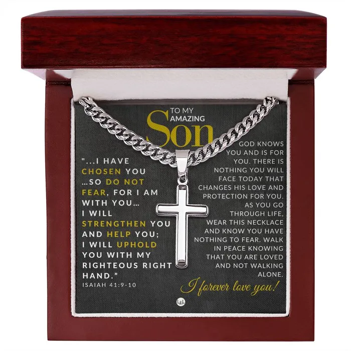 Son Gift Isaiah 41910 Christian Encouragement Christian Cross Pendant on Mens Chain Necklace Great for Christmas His Birthday Baptism or Confirmation ShineOn Fulfillment Necklaces