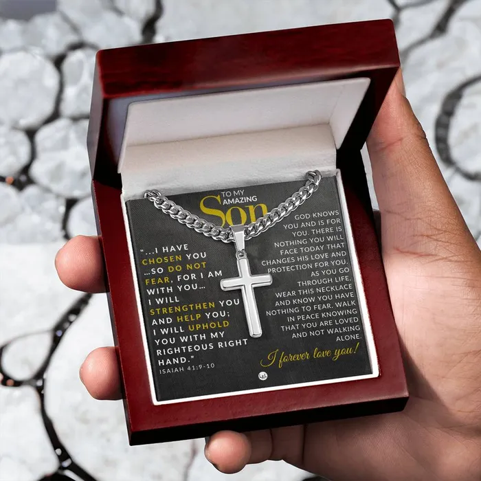Son Gift Isaiah 41910 Christian Encouragement Christian Cross Pendant on Mens Chain Necklace Great for Christmas His Birthday Baptism or Confirmation ShineOn Fulfillment Necklaces