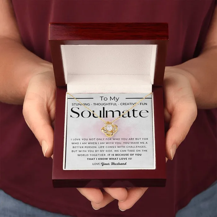 Soulmate Because of You To My Wife Necklace From Husband Christmas Gifts Birthday Present Wedding Anniversary Gift Valentines Day ShineOn Fulfillment Necklaces