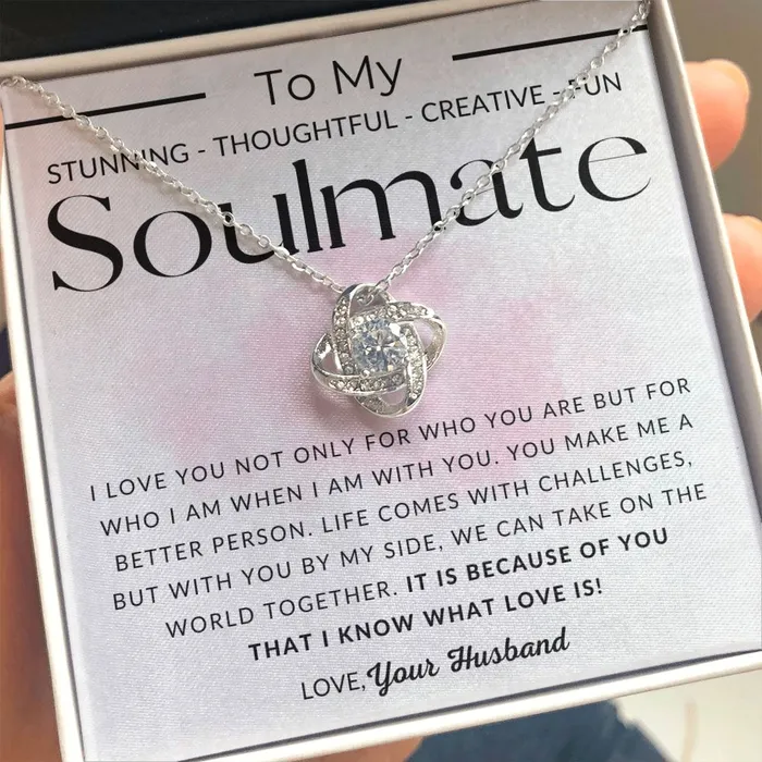 Soulmate Because of You To My Wife Necklace From Husband Christmas Gifts Birthday Present Wedding Anniversary Gift Valentines Day ShineOn Fulfillment Necklaces