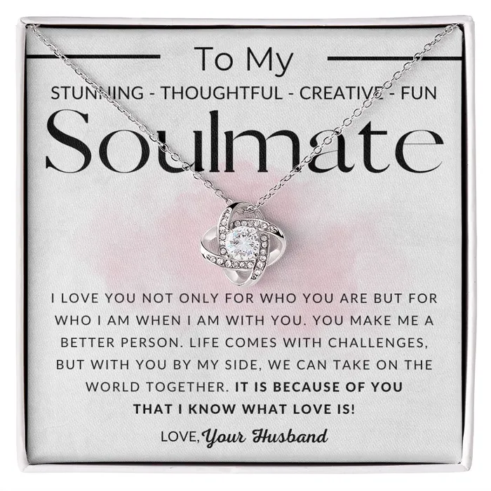 Soulmate Because of You To My Wife Necklace From Husband Christmas Gifts Birthday Present Wedding Anniversary Gift Valentines Day ShineOn Fulfillment Necklaces